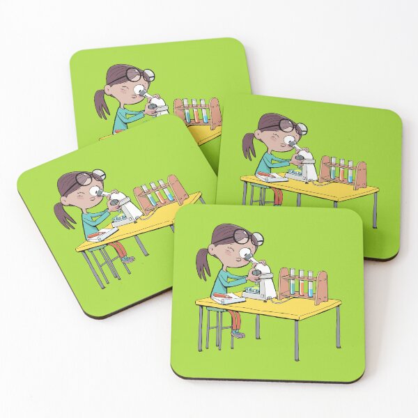 Item preview, girl with a microscope is doing an experiment and writing down the details designed and sold by duxpavlic.