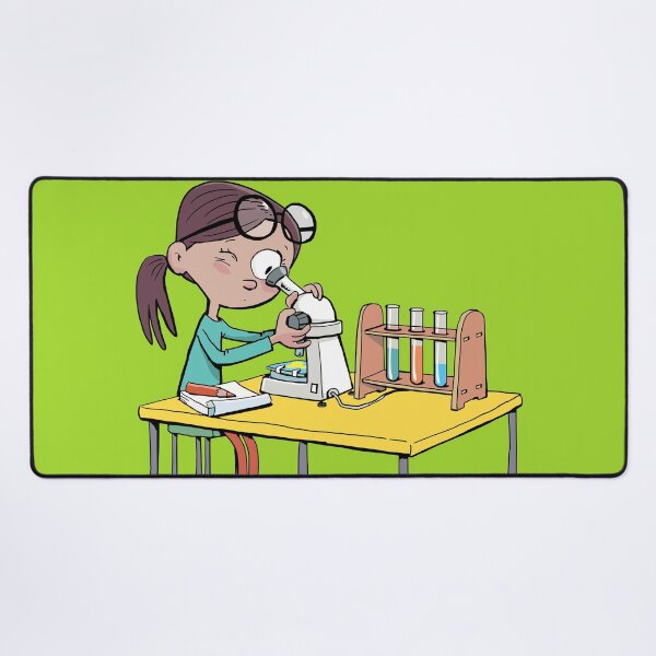 Item preview, girl with a microscope is doing an experiment and writing down the details designed and sold by duxpavlic.