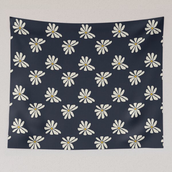 Item preview, Repeated daisy flower pattern with dark blue background  designed and sold by Atlantico54.