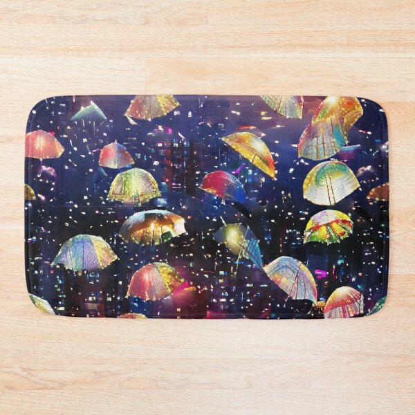 Item preview, umbrellas, street, evening sky, lanterns umbrellas, abstract art, bright lights, celestial jellyfish designed and sold by Maria Mihailova.