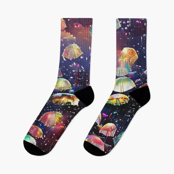 Item preview, umbrellas, street, evening sky, lanterns umbrellas, abstract art, bright lights, celestial jellyfish designed and sold by Maria Mihailova.