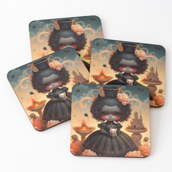 Item preview, Little devil goth doll girl in a surreal landscape with white cat  designed and sold by ladarkepoque.