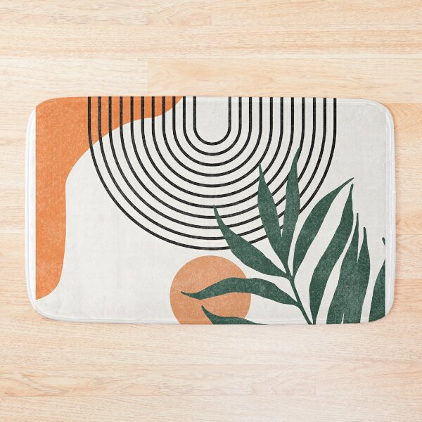 Modern Abstract No. 1  Black, White, Taupe + Gray Bath Mat by
