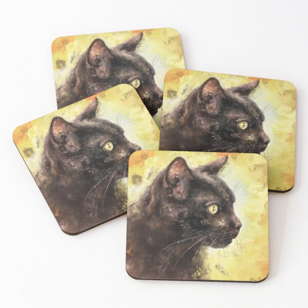 Item preview, Expressive Painting of Black Cat on a Yellow Background designed and sold by ibadishi.