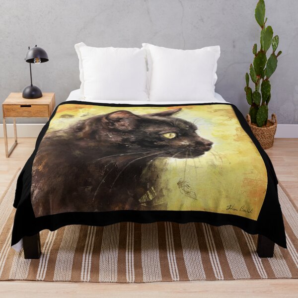 Item preview, Expressive Painting of Black Cat on a Yellow Background designed and sold by ibadishi.