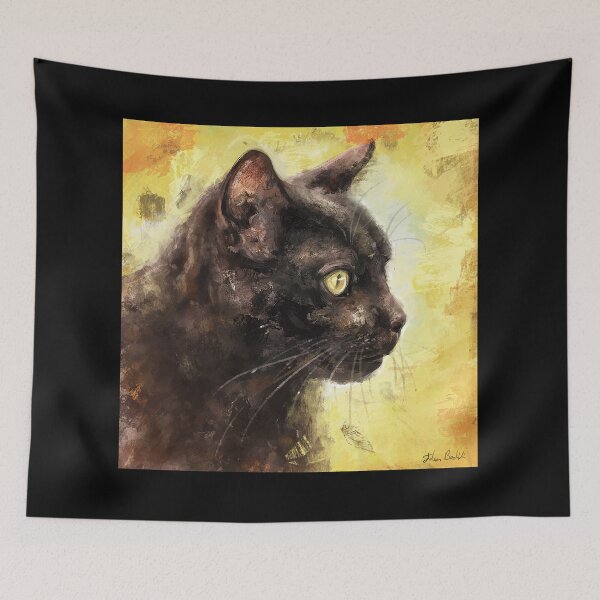 Item preview, Expressive Painting of Black Cat on a Yellow Background designed and sold by ibadishi.