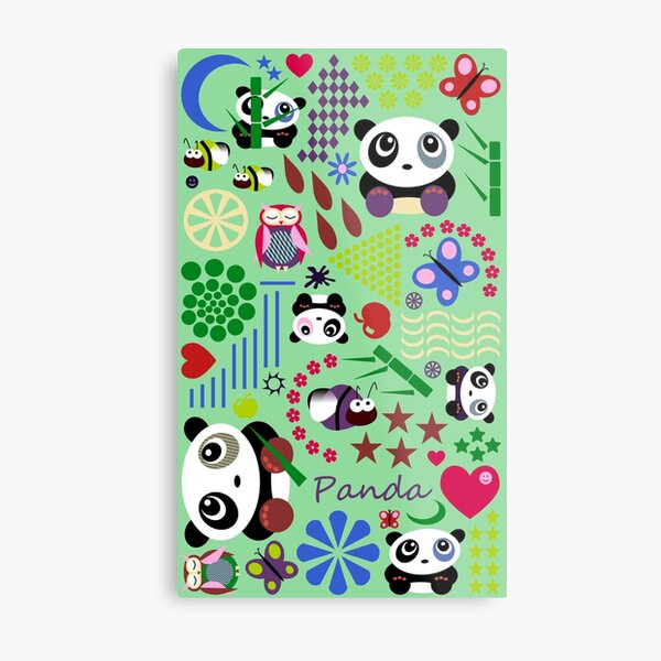 Kids Pandas, Butterflies and Owl Metal Print