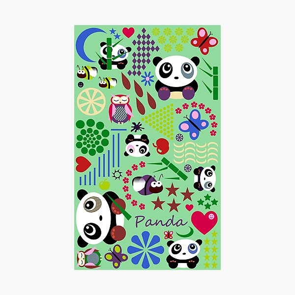 Kids Pandas, Butterflies and Owl Photographic Print