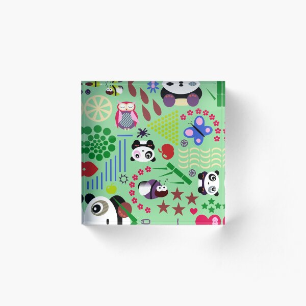 Kids Pandas, Butterflies and Owl Acrylic Block