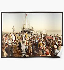 A vintage photo of a ship arriving at port Poster