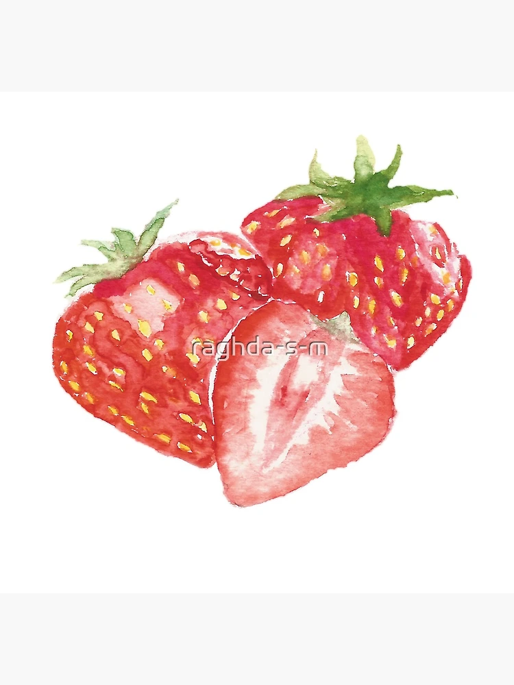 Watercolor Strawberry Fruit and Strawberry Flowers Wrapping Paper