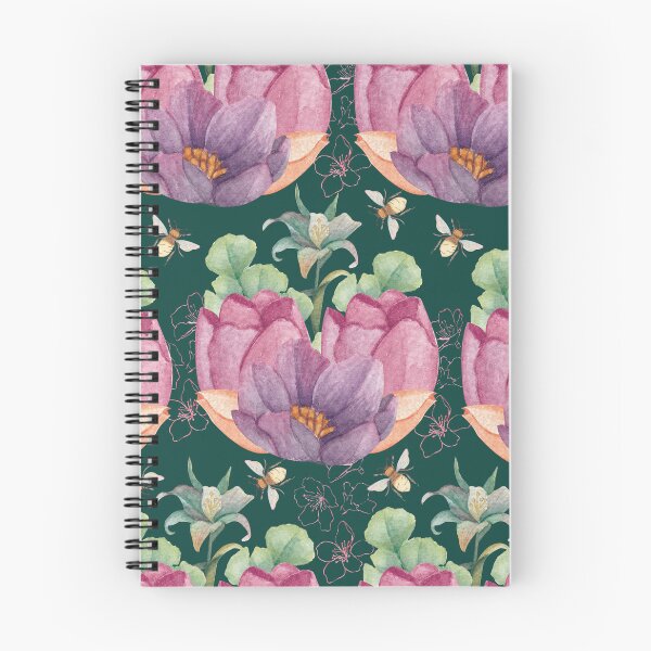 Item preview, Flowers with bees in green background designed and sold by Surface Pattern Studio.