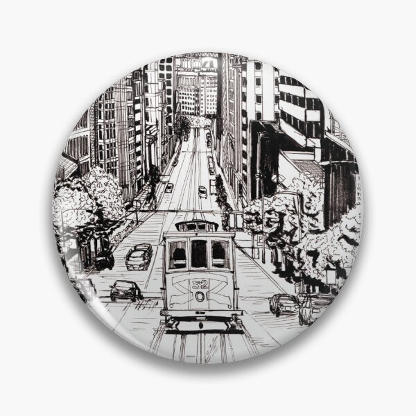 Item preview, Cable Car San Francisco Cityscape USA Pen and Ink Illustration designed and sold by Wall-Art-Sketch.
