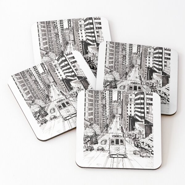 Item preview, Cable Car San Francisco Cityscape USA Pen and Ink Illustration designed and sold by Wall-Art-Sketch.
