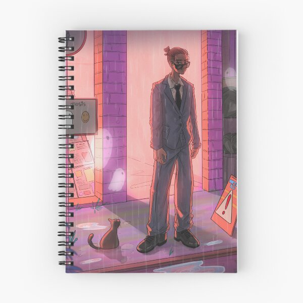 Item preview, LoFi anime / manga style illustration of a boy with a cat and ghousts infront of a caffe designed and sold by Hussein Hamamsy.