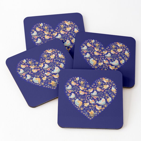 Item preview, Everybirdy Blue Heart Colorful Golder Birds Pattern designed and sold by MedHance.
