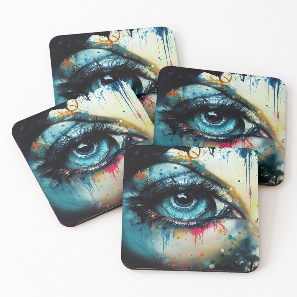 Item preview, Abstract teal blue watercolour of a human eye with splotches of colourful paint. designed and sold by justinasv775.