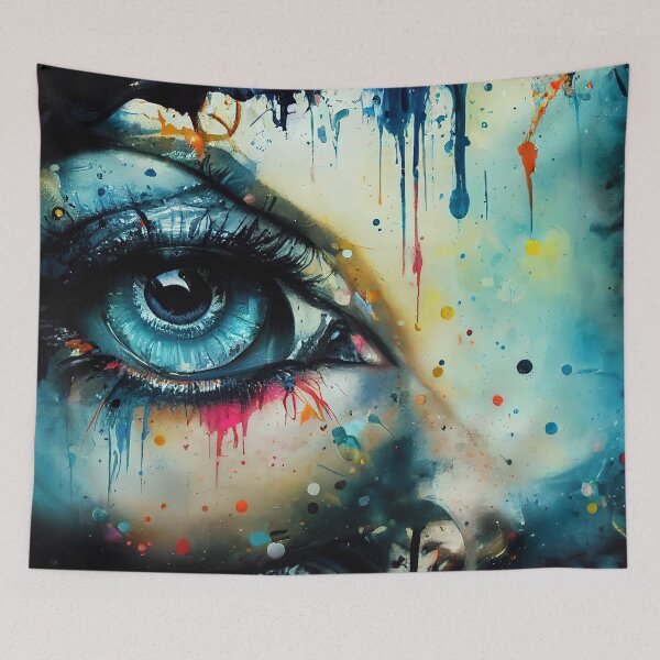 Item preview, Abstract teal blue watercolour of a human eye with splotches of colourful paint. designed and sold by justinasv775.