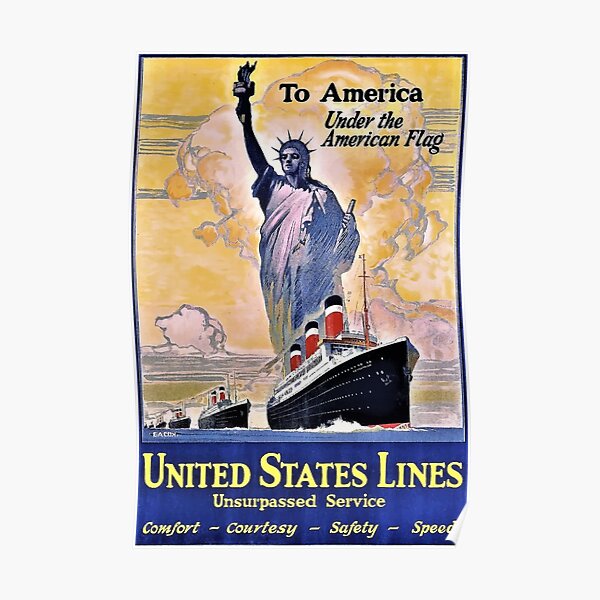 United States Lines To America Vintage Liner Poster Poster For Sale   Poster,504x498,f8f8f8 Pad,600x600,f8f8f8 