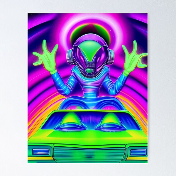 Item preview, Funny Alien Art. Trippy alien driving car designed and sold by Neo-Expression.