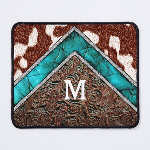 Item preview, Monogram M Western Cowhide Teal Country designed and sold by POD-Balkan.