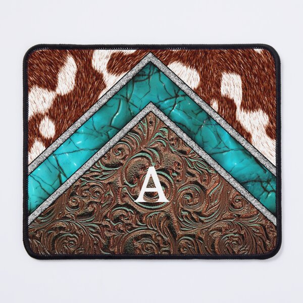 Item preview, Monogram A Western Cowhide Teal Country designed and sold by POD-Balkan.