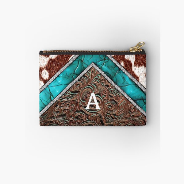 Item preview, Monogram A Western Cowhide Teal Country designed and sold by POD-Balkan.