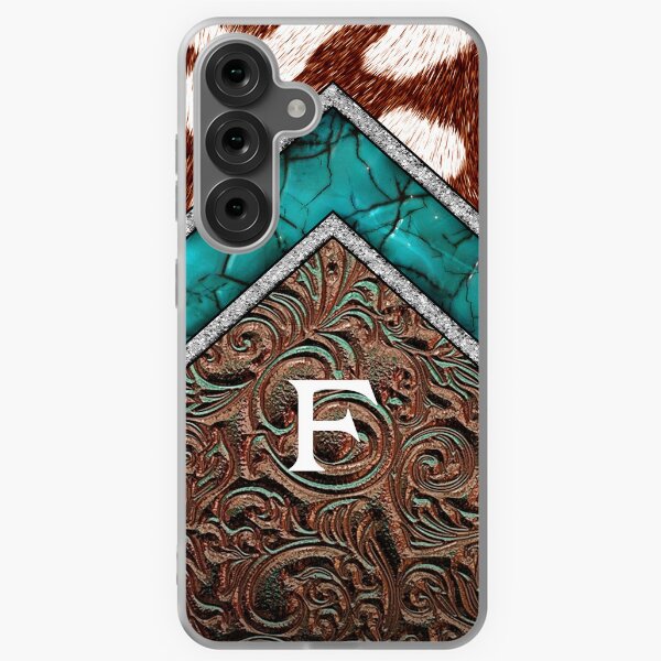 Item preview, Monogram F Western Cowhide Teal Country designed and sold by POD-Balkan.