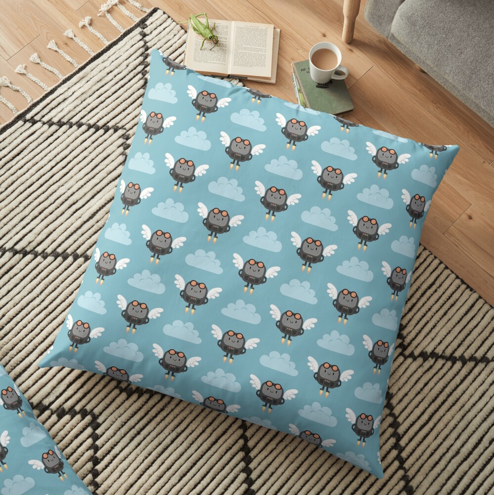 Cute flying robots Floor Pillow