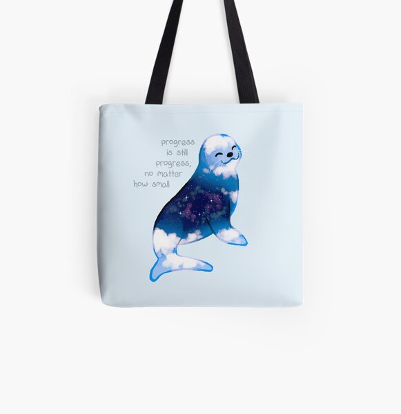 "Progress is Still Progress" Galaxy Seal All Over Print Tote Bag