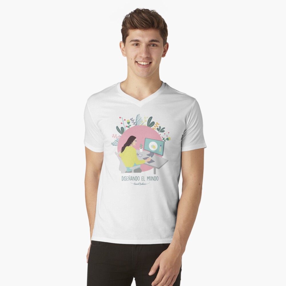 Vista previa del artículo con la obra «Camiseta de cuello en V», diseñado y vendido por AnaidZahori.