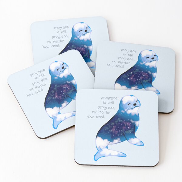 "Progress is Still Progress" Galaxy Seal Coasters (Set of 4)