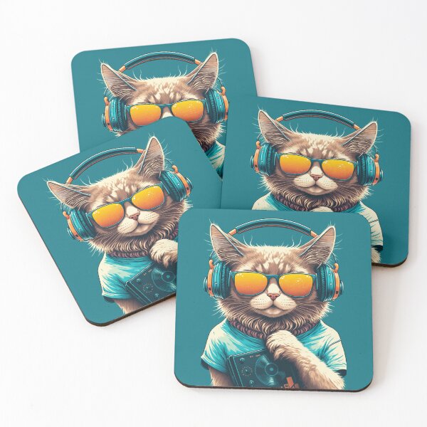 Item preview, Vintage 80s Cat Kitty DJ With Sunglasses And Headphones designed and sold by wearhypeco.