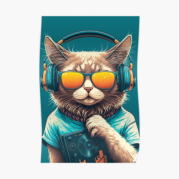 Dj cat meme sticker Poster for Sale by ButterflyBoiUgh