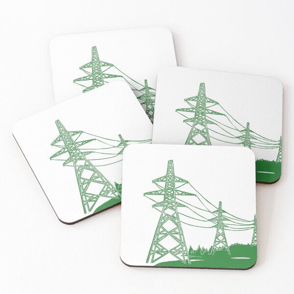 Item preview, Green Electricity Pylons Linocut Print. designed and sold by Maddy Bennett.