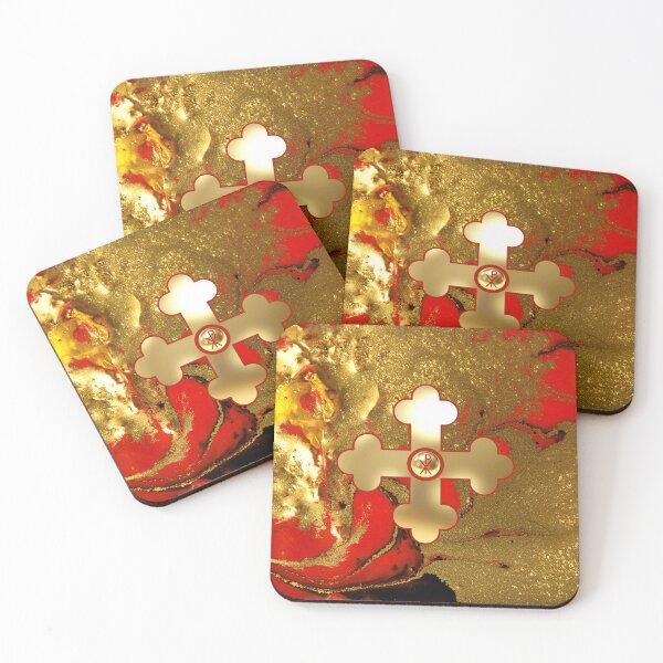 Item preview, Greek Orthodox Cross Gold Red Black Stone Alpha Omega designed and sold by Yiorgos Designs.