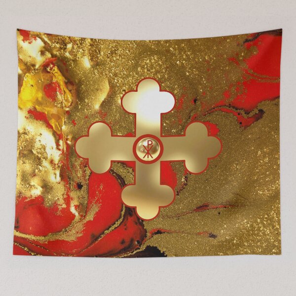 Item preview, Greek Orthodox Cross Gold Red Black Stone Alpha Omega designed and sold by Yiorgos Designs.