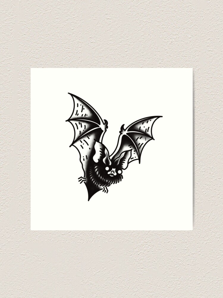 Detailed black and white bat tattoo design with witch hat on Craiyon