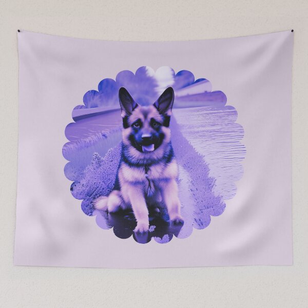 Item preview, German Sheppard Puppy Playing in Lavender Fields designed and sold by India2022.