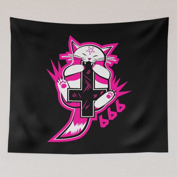 Item preview, Satanic cat bites cross - Hail CATAN 666 designed and sold by Skady666.