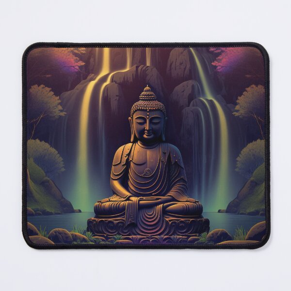 Item preview, Buddha meditates in front of the waterfall designed and sold by randrdesign.