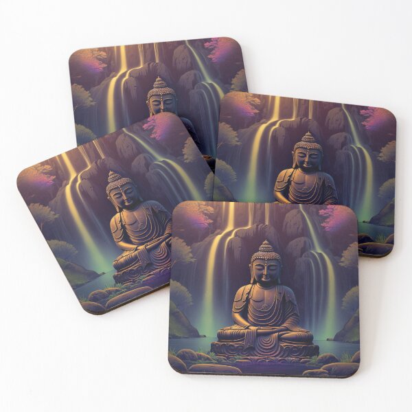 Item preview, Buddha meditates in front of the waterfall designed and sold by randrdesign.