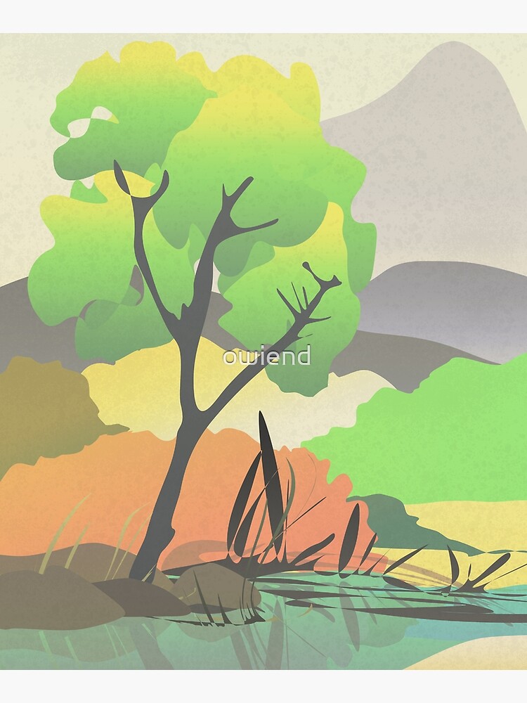 Colorful Lake Tree Landscape by owiend