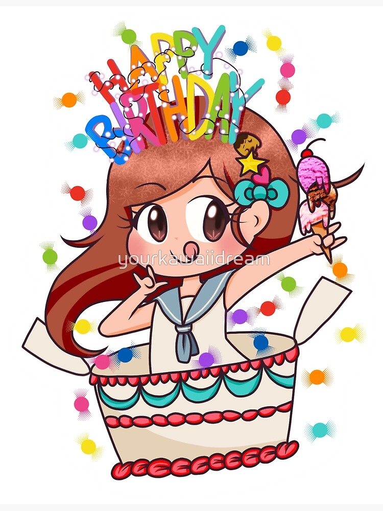 "Birthday Chibi" Poster for Sale by yourkawaiidream | Redbubble