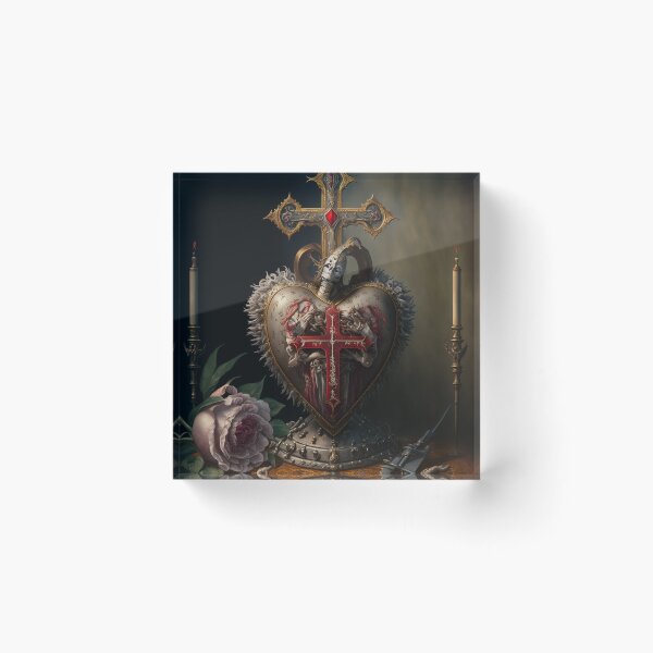Item preview, Renaissance still life oil painting with Sacred Heart, sword and cross designed and sold by ladarkepoque.