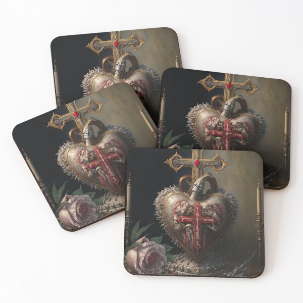 Item preview, Renaissance still life oil painting with Sacred Heart, sword and cross designed and sold by ladarkepoque.