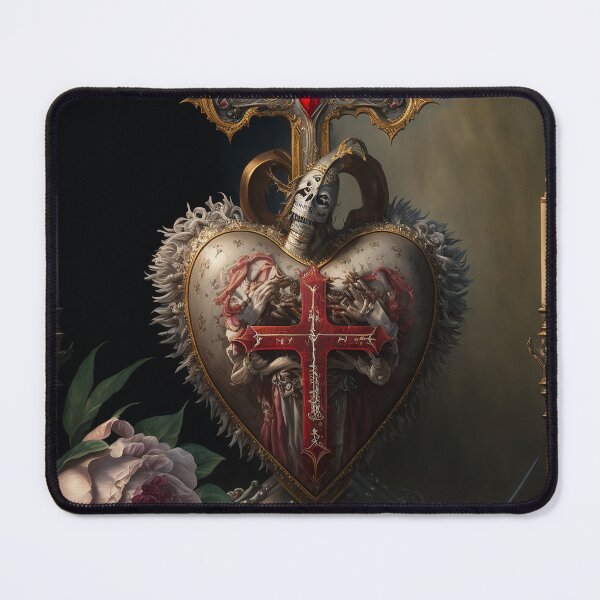 Item preview, Renaissance still life oil painting with Sacred Heart, sword and cross designed and sold by ladarkepoque.