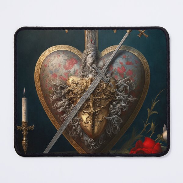 Item preview, Renaissance still life oil painting with Sacred Heart, sword and cross designed and sold by ladarkepoque.