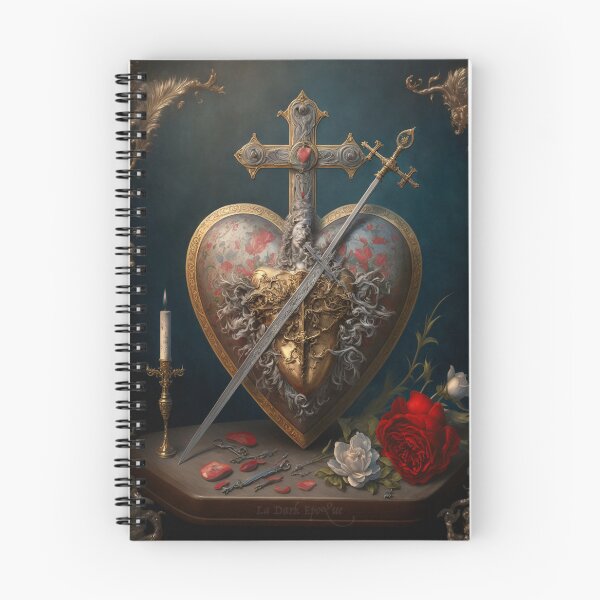 Item preview, Renaissance still life oil painting with Sacred Heart, sword and cross designed and sold by ladarkepoque.