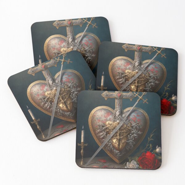 Item preview, Renaissance still life oil painting with Sacred Heart, sword and cross designed and sold by ladarkepoque.